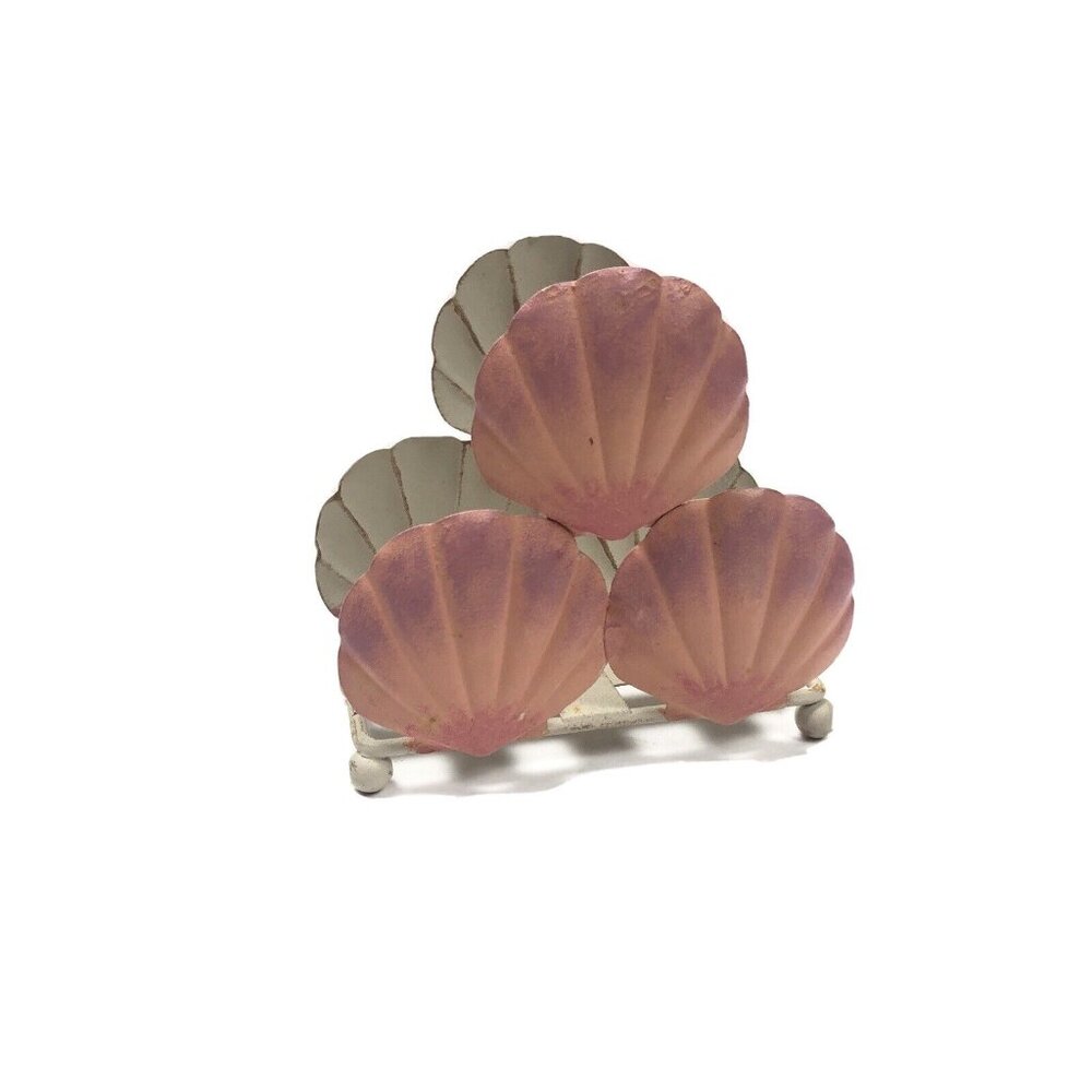 Napkin Letter Holder Shell Pink White Ball Footed Metal Regency Vintage Classic